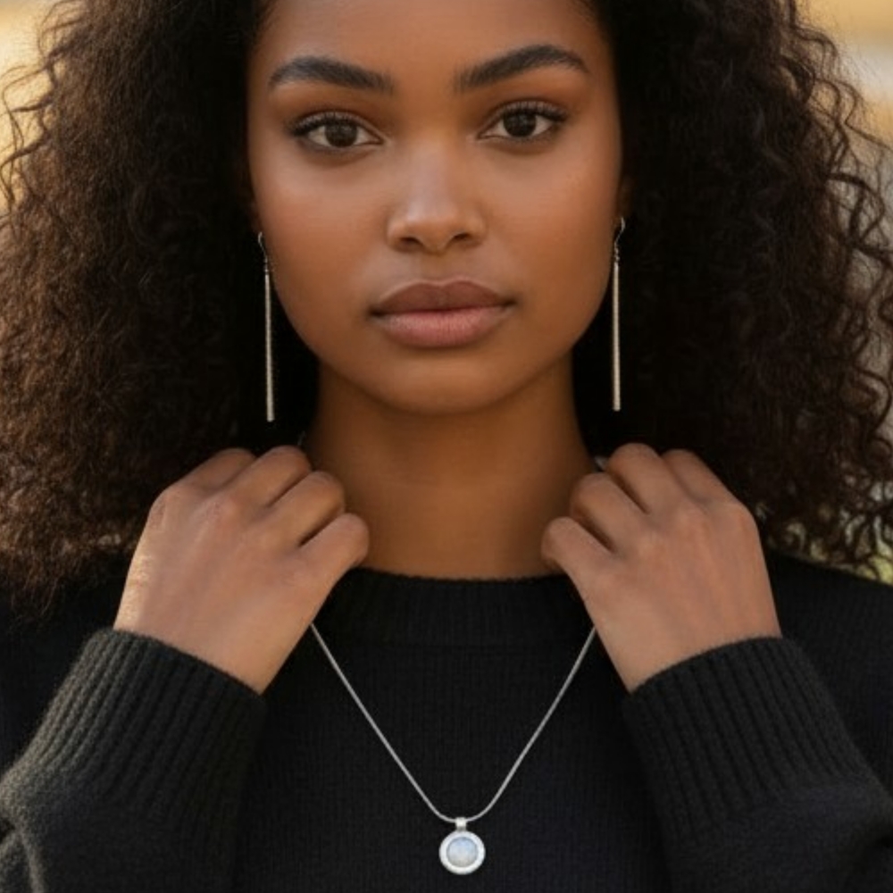 💜3/$25 Elegant Silver Iridescent Pendant Necklace and Earrings Set